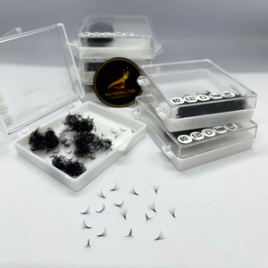 En gros, éventails de cils préfabriqués 8D en boîte, base pointue, noir mat, en PBT synthétique coréen, cils volume, usine du Vietnam, super mat - Product Image 1
