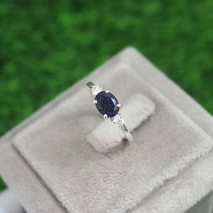 Bague de promesse ovale en pierre de sable bleue, argent sterling 925, avec accent en zircon cubique, pour femme, cadeau de fiançailles, bijoux en gros - Product Image 2