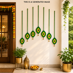 Ensemble de 7 tentures murales en laine et plumes de paon faites à la main pour Janmashtami, Ganesh Chaturthi, la maison, le temple, l'entrée de la porte - Product Image 3
