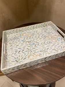Luxury Classic Design Bone Inlay Resin and MDF Serving <b>Tray</b> with Polished Metal Handle for Wedding at Economical Price - Product Image 6
