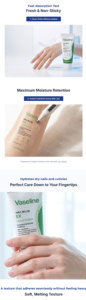 Crème pour les mains Vaselline Ex au beurre de karité, acide hyaluronique, allantoïne, niacinamide, formule hydratante intensive nourrissante pour une hydratation naturelle - Product Image 4