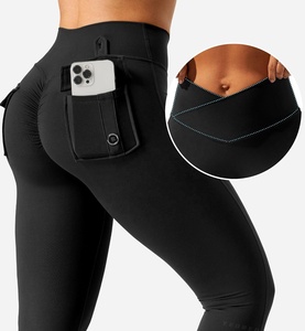 Leggings avec poches pour femmes entraînement V taille croisée bout à bout gymnastique Yoga Scrunch bout à bout Leggings vente en ligne - Product Image 3