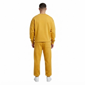 Ensemble sweat-shirt col rond jaune moutarde et pantalon de jogging pour homme, tenue décontractée streetwear, ensemble assorti deux pièces - Product Image 2