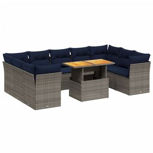 Juego de sofás de patio de ratán sintético gris de 10 piezas con cojines, colección de muebles duraderos para exteriores - Product Image 2