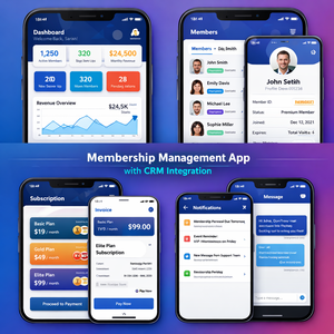 แอปพลิเคชันมือถือ CRM สำหรับสมาชิกมืออาชีพ พร้อมระบบจัดการการชำระเงินแบบสมัครสมาชิกและการจัดการผู้ใช้ รองรับการพัฒนาแอปแบบ Native บน Android และ iOS - Product Image 1