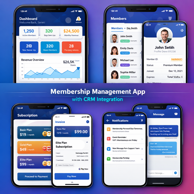 Professional Membership CRM Mobile Application with Subscription Billing User Management Android & iOS Native App Development