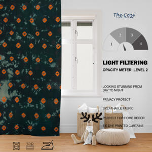 ผ้าม่านพิมพ์ลายไทไดพรีเมียม ผ้าฝ้ายเนื้อนุ่ม สไตล์โบฮีเมียน สำหรับห้องนั่งเล่น ห้องนอน ร้านกาแฟ ขายส่งจากอินเดีย - Product Image 6