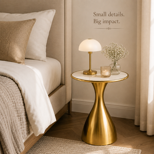 Modern <b>Round</b> Pedestal Side <b>Table</b> with Elegant Gold Finish |Minimalist Accent End <b>Table</b> with Sculpted Curved Base for Living Room - Product Image 5