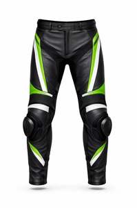 Pantalones de Motocicleta de Cuero Vacuno Genuino Verde – Estilo Racing - Product Image 1