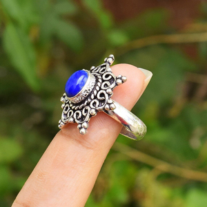 <b>Lapis</b> <b>Lazuli</b> <b>Ring</b> 925 Sterling Silver Handmade Blue Gemstone Jewelry - Product Image 2