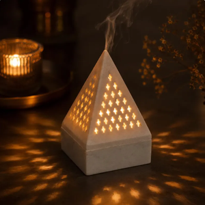 Luxury Marble and Brass Bakhoor Burner Decorative <b>Oud</b> Incense Burner with Perforated Lid for Home Decor - Product Image 4