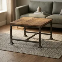 Table basse industrielle rustique en fer et bois, plateau en bois de récupération, structure métallique, mobilier de salon style ferme, décoration moderne pour la maison