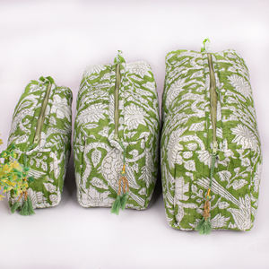 Juego de 3 Bolsas de Maquillaje de Tela, Acolchadas de Algodón, con Estampado de Bloques, Cierre de Cremallera, Regalo para Ella, Bolsas de Cosméticos Hechas a Mano - Product Image 1