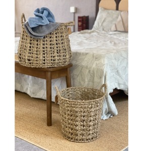 ตะกร้าเก็บของทำมือจากหญ้าทะเลพร้อมหูหิ้ว ตะกร้าเก็บของทำมือขายส่ง เป็นมิตรกับสิ่งแวดล้อม ผลิตในเวียดนาม - Product Image 6