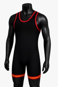 Men Wrestling Singlet Black <b>Red</b> Trim One Piece Fitted Spandex Polyester Stretch Martial Arts Training Uniform Adult Athletic - Product Image 2