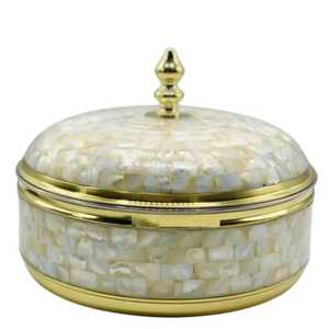 Casserole artisanale en nacre avec garniture en laiton doré, pot isotherme en acier inoxydable, bol de service luxueux pour aliments - Product Image 2