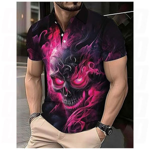 Camiseta de Polo para Bowling Negra con Gráfico de Calavera y Bandera Americana, Manga Corta, Tejido Deportivo, Ropa Casual de Equipo para Hombre - Product Image 2