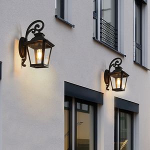 2 Pack <b>Black</b> Waterproof Outdoor Wall <b>Lanterns</b> Vintage Exterior Light Fixture Clear Glass Panels for Porch Outdoor Wall Lamps - Product Image 4