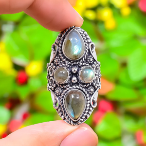 Bague en labradorite naturelle, argent sterling 925, bijoux en pierres précieuses, bague artisanale pour femmes - Product Image 1