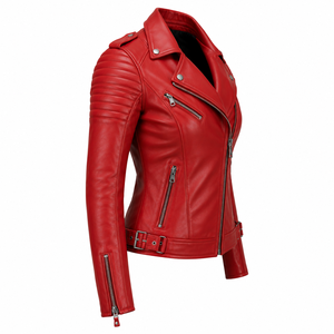Stylish Women Red Leather <b>Jacket</b> Slim Fit Moto <b>Biker</b> Design Premium PU Leather Casual Wear Fashion Outerwear for Winter Season - Product Image 3