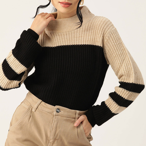 Pull en maille décontracté à col roulé pour femme, manches longues, côtelé, boutonné sur le devant, anti-boulochage, pour l'automne - Product Image 4