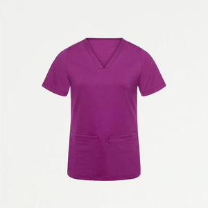 Women's Purple <b>Scrub</b> Set Knitted Polyester V-Neck Top <b>Jogger</b> Pants Hospital Uniform with Seamless Fusing and Needle Detection - Product Image 4