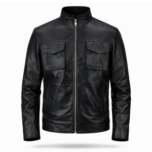 Mens <b>Genuine</b> Leather Jacket Polyester Fiber Filled Warm Winter Jacket Soft Lining Casual Durable Outerwear - Product Image 1