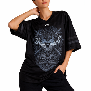 Low MOQ Oversized Women Black Mesh American Football Jersey Graphic Print Breathable Polyester V Neck Street Sports <b>Top</b> Custom - Product Image 1