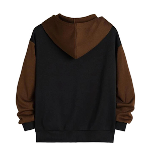Sweat-shirt à capuche zippé pour homme, color block noir et marron, coupe classique, décontracté, en molleton bouclette respirant en coton tricoté, idéal pour l'automne - Product Image 2