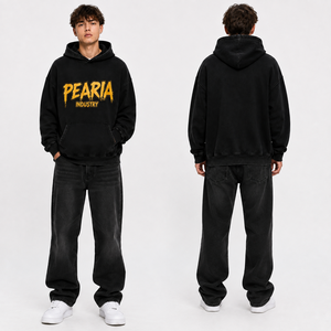 Sweat-shirt à capuche vintage noir pour homme, avec poche graphique sur le devant, style streetwear - Product Image 4