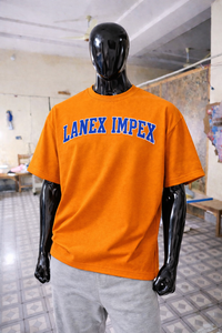 Camiseta de Manga Corta para Hombre, de Alta Calidad, Algodón/Poliéster Grueso, Color Naranja Sólido, Corte Holgado, Hombros Caídos, Transpirable y Ecológica - Product Image 5