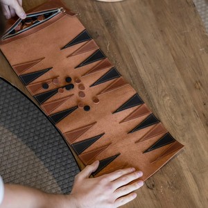 Premium Leather Roll Up <b>Backgammon</b> <b>Set</b> Portable Travel Board Game Vintage Magnetic <b>Backgammon</b> Travel <b>Set</b> Custom Board Game - Product Image 5