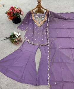 EID SPECIAL NEW ARRIVAL <b>SILK</b> EMBROIDERY WORK TOP PALAZZO WITH DUPATTA FESTIVE WEAR WHOLESALE PRICE ETHNIC GARMENT LAVENDER - Product Image 5