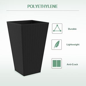 Set di 3 fioriere in plastica in stile Rattan di altezza 24 pollici nero con fori di drenaggio - Product Image 4