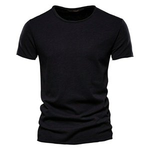 T-shirts décontractés pour hommes 2022 en coton tricoté à manches courtes, coupe ajustée, col rond, impression sérigraphique, couleur unie, élégants et respirants - Product Image 4
