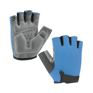 Gants de cyclisme demi-doigts unisexes respirants en polyester et nylon, design à panneaux noir et bleu, fermeture à enfiler - Product Image 1
