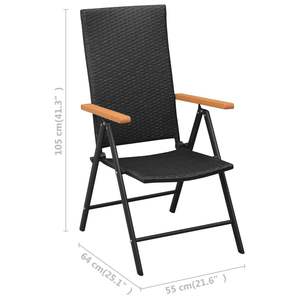 Ensemble de 4 chaises de jardin en rotin PE noir, design pliable standard - Product Image 6