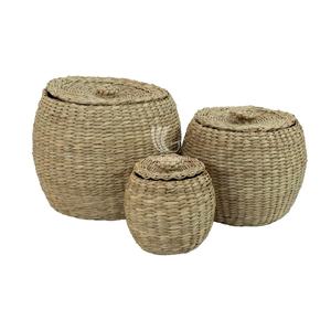 3 Piece Vietnam Sustainable Seagrass Basket, Set of 3 Wholesale Organizer <b>Bins</b> with <b>Lids</b> for Eco Friendly Homes - Product Image 1