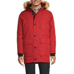 Men Plus Size Red Hooded Stand Collar <b>Parka</b> <b>Jacket</b> with Fur Lining Long Sleeve Casual <b>Waterproof</b> Outerwear Polyester Winter Coat - Product Image 1