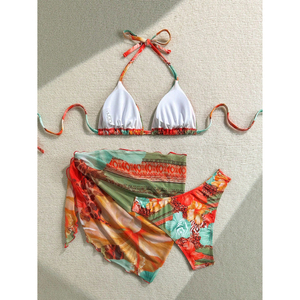 ชุดบิกินี่ลายทางพิมพ์ลายดอกไม้และลายเรขาคณิต ชุดว่ายน้ำเซ็กซี่สำหรับชายหาด ดีไซน์ลายดอกไม้ ไร้โครงเหล็ก ปรับแต่งโลโก้ได้ ไร้รอยต่อ - Product Image 1