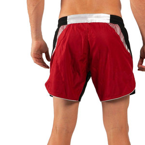 Shorts de sport pour hommes à blocs de couleur, taille mi-haute, élastiques, respirants, avec empiècements géométriques, rouge, noir, blanc - Product Image 2