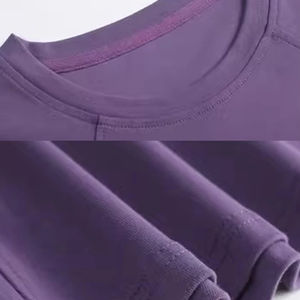 Camiseta morada de manga corta para mujer, novedad de verano, de algodón de alta gama, a la moda, talla grande, cuello redondo, holgada, informal, con diseño de espina de pescado. - Product Image 4