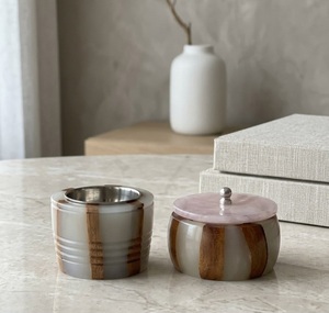 Marble Look Metal <b>Incense</b> <b>Holder</b> with Wooden Lid Decorative Aromatherapy Jar for Home Decor - Product Image 1