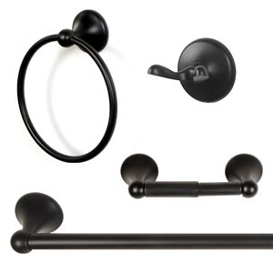 Juego de Accesorios de Baño de 4 Piezas en Negro Mate, Directo de Fábrica, Moderno, de Aleación de Zinc, Kit de Accesorios para Toallero, para Cocina y Sala de Estar - Product Image 1