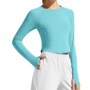 Haut de yoga pour femmes, respirant, très vendu, tricoté, sans couture, couleur unie, haut de yoga fitness à manches longues pour femmes - Product Image 3