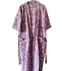 Bata Kimono de Verano de Algodón con Estampado de Bloques, Cuello en V, Larga, de Secado Rápido, para Dama de Honor - Product Image 1