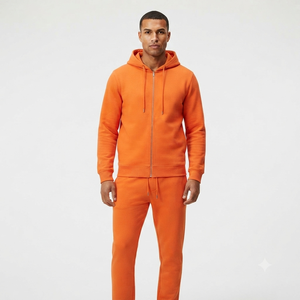Conjunto deportivo naranja para hombre, sudadera con capucha y cremallera completa, pantalones deportivos de color sólido, ropa informal de otoño, sudadera con capucha y pantalones para hombre - Product Image 2