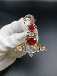 Elegant <b>Gold</b> Plated Silver Brooch Green Stone Women's Unisex Wedding Fashion Statement Piece Traditional - Product Image 3
