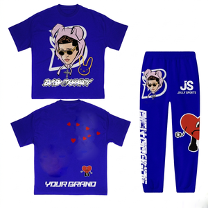 Mens 240 GSM Cotton Polyester Royal Blue Graphic T Shirt Jogger <b>Set</b> Screen Print Puff Print Custom Logo T shirt and pant men's - Product Image 1