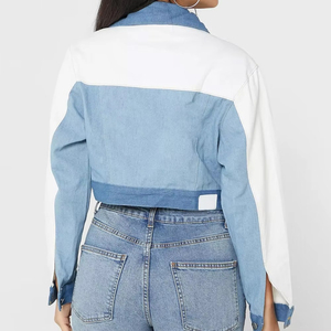 Veste en jean courte décontractée pour femme, col rabattu, fermeture en coton, manches longues, style printemps - Product Image 2